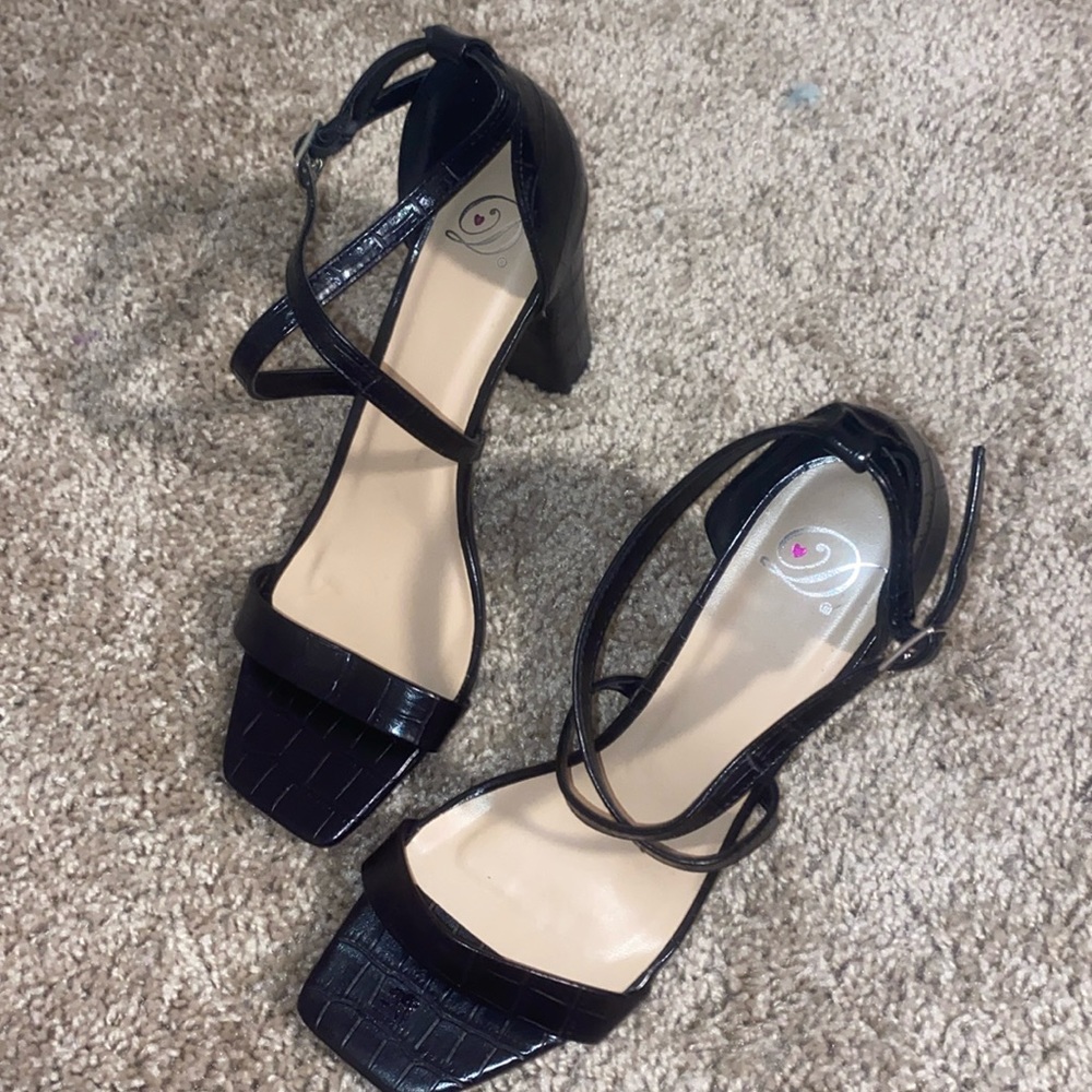 Black Faux Snake Skin Heels